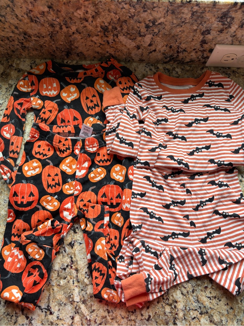Halloween Pumpkin & Bat Kids Pajama Set - Orange Black